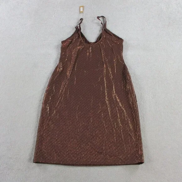 SKIMS Cami Dress Womens XL Bronze Foil Mesh Slip Cami Logo Allover Print NWT - Picture 2 of 7